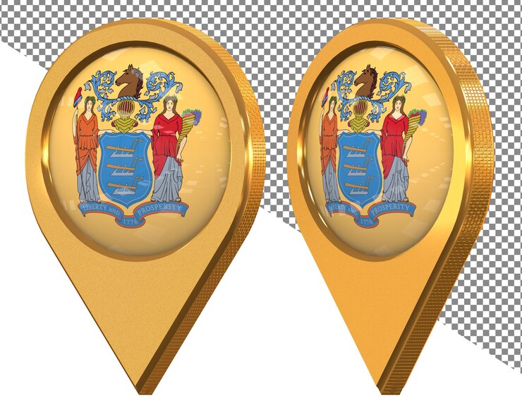PSD bandera del icono de ubicación del estado de nueva jersey aislada con representación 3d en diferentes ángulos