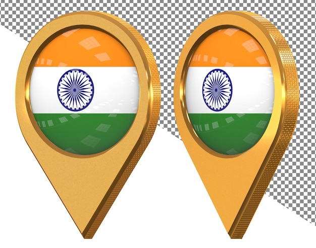 PSD bandera de icono de ubicación de india aislada con renderizado 3d en diferentes ángulos