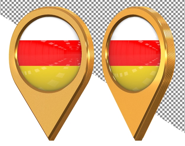 PSD bandera del icono de ubicación de osetia del sur aislada con representación 3d en diferentes ángulos