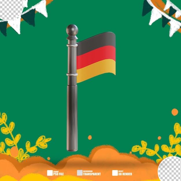 PSD bandera de ilustración 3d de alemania en un poste 2