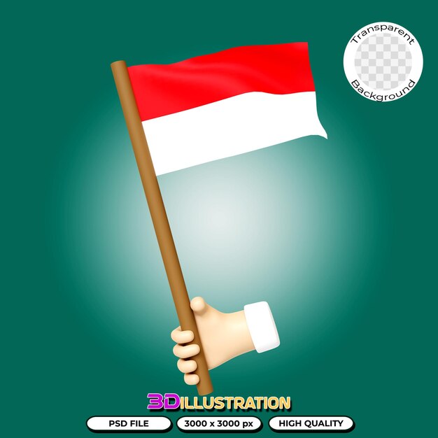 Bandera de indonesia representación 3d sobre fondo transparente