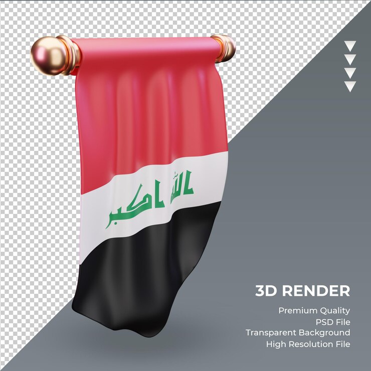 PSD bandera de irak banderín 3d renderizado vista derecha