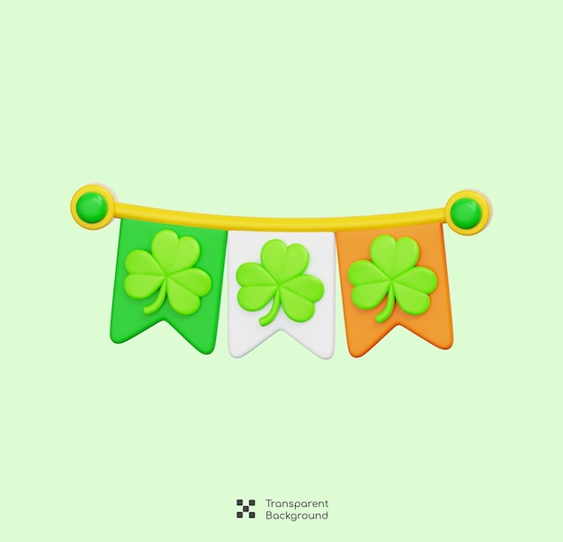 Bandera de Irlanda con símbolo de trébol y trébol ideal para las celebraciones del Día de San Patricio Rendering 3D