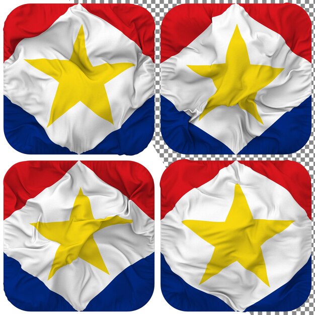 Bandera De La Isla De Saba Forma De Escudero Aislada Diferentes Estilos De Ondulación Textura De Protuberancia Representación 3D