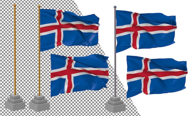 PSD bandera de islandia ondeando un estilo diferente con un poste de soporte aislado renderización en 3d