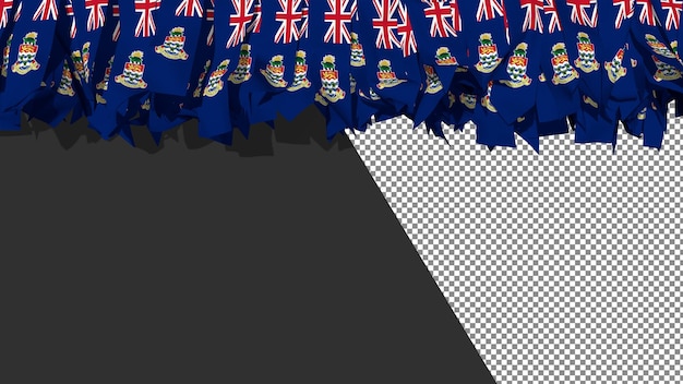 Bandera de las Islas Caimán con diferentes formas de rayas de tela colgando de la representación 3D superior