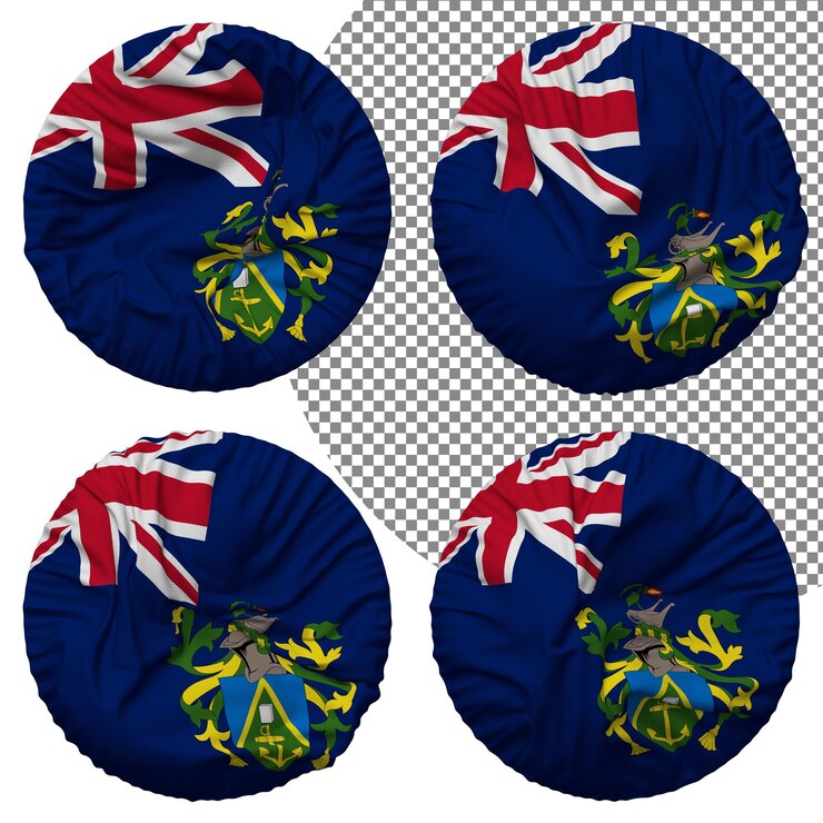 PSD bandera de las islas pitcairn forma redonda aislada diferentes estilos de ondulación textura de protuberancia representación 3d