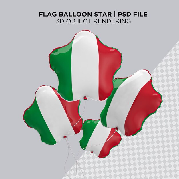 PSD bandera de italia globo 3d cuatro bandera de italia flotante representación de lámina realista