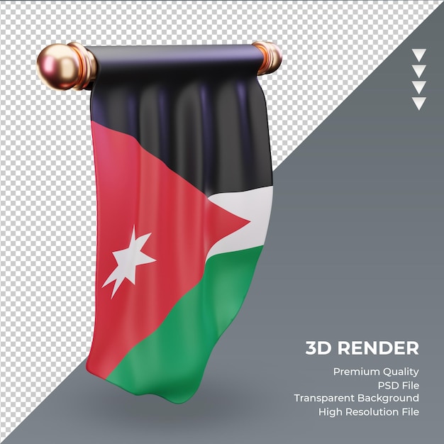 Bandera de jordania banderín 3d renderizado vista derecha