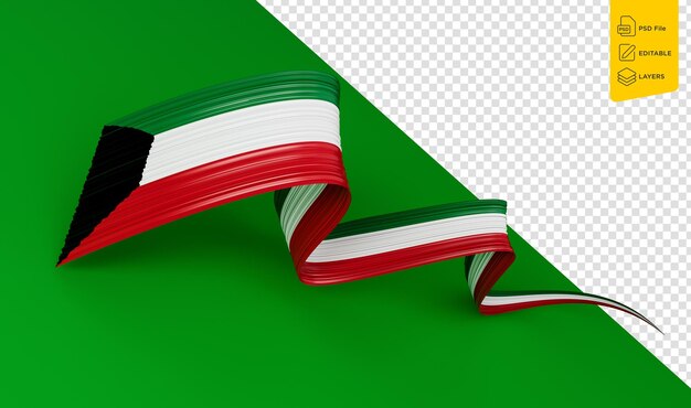 PSD bandera de kuwait ilustración 3d ondeando la cinta bandera de kuwait sobre un fondo verde