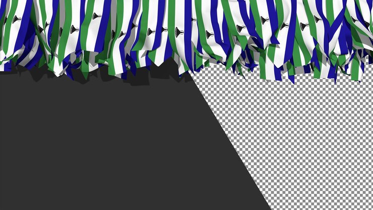 PSD bandera de lesoto diferentes formas de rayas de tela colgando de la representación 3d superior