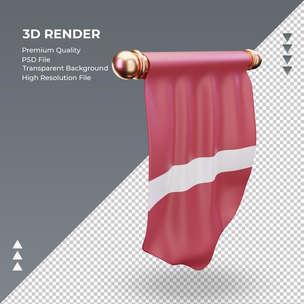 Bandera de Letonia banderín 3d renderizado vista izquierda
