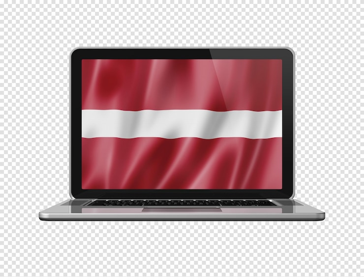 PSD bandera de letonia en la pantalla del portátil aislado en blanco ilustración 3d render