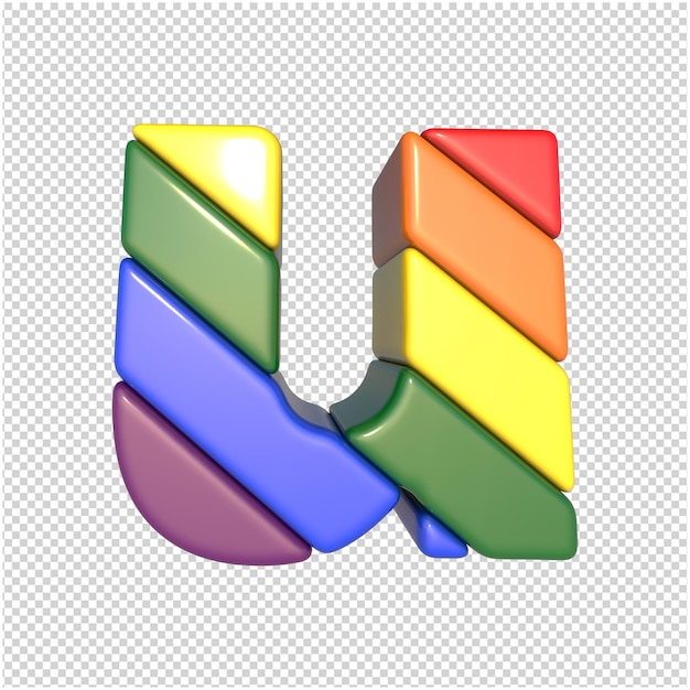 Bandera de letras LGBT diagonalmente vista inferior. 3d mayúscula u