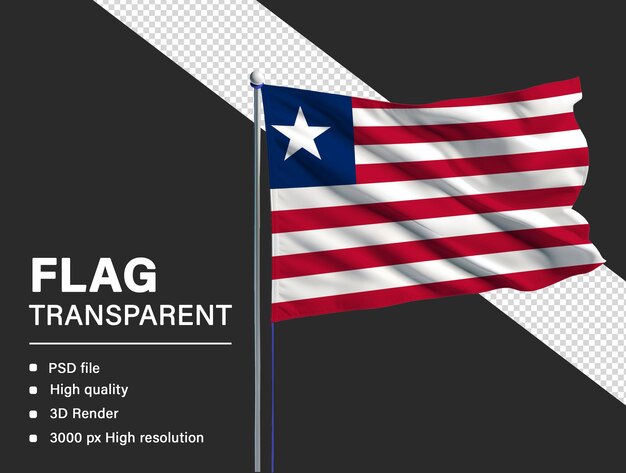 Bandera de Liberia en 3D aislada sobre un fondo transparente
