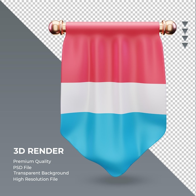 Bandera de Luxemburgo banderín 3d renderizado vista frontal