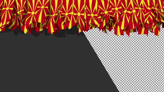 Bandera de macedonia del norte diferentes formas de rayas de tela colgando de la representación 3d superior