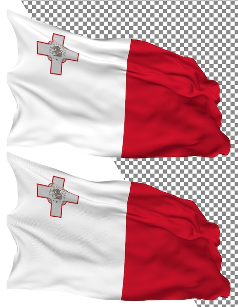 La bandera de malta está aislada por una textura plana y transparente de fondo en 3d.