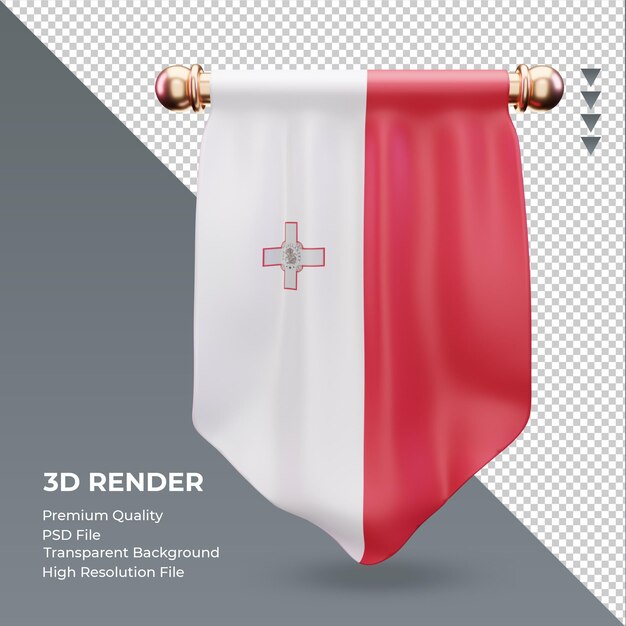 Bandera de Malta banderín 3d renderizado vista frontal