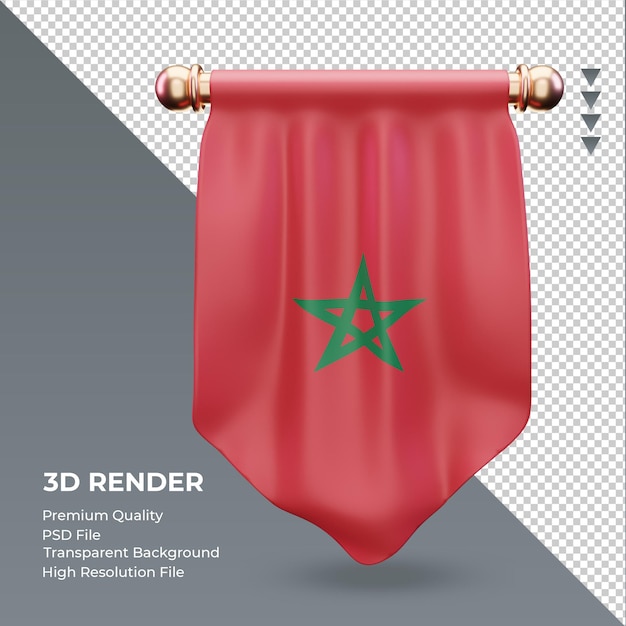 PSD bandera de marruecos banderín 3d renderizado vista frontal