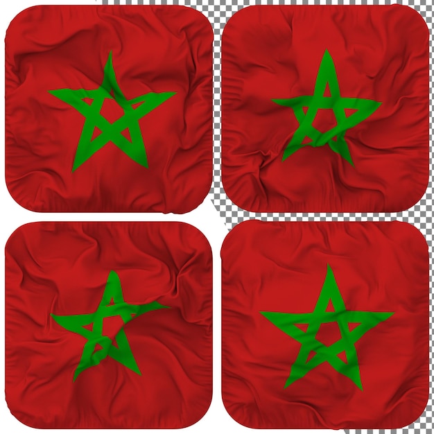 PSD bandera de marruecos forma de escudero aislada diferentes estilos de ondulación textura de protuberancia representación 3d