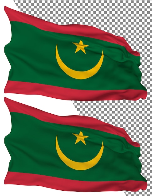 La bandera de Mauritania es una onda aislada, una textura plana y un fondo transparente en 3D.