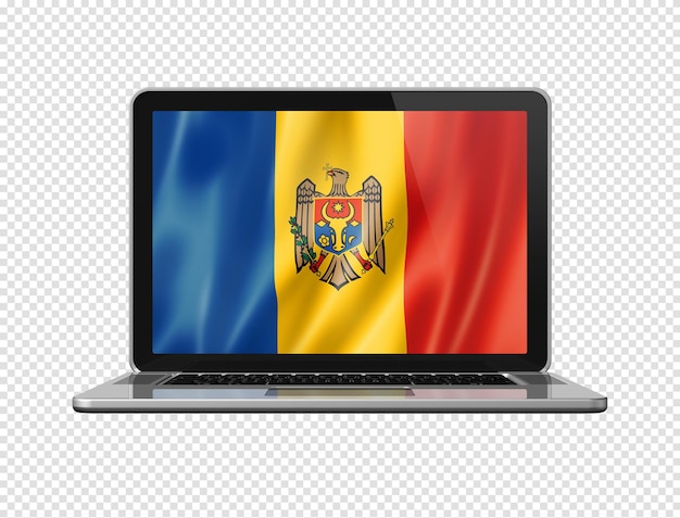 PSD bandera de moldavia en la pantalla del portátil aislado en blanco ilustración 3d render