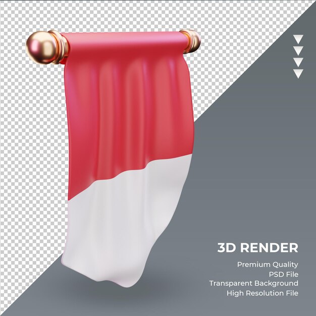 Bandera de Mónaco banderín 3D renderizado vista derecha
