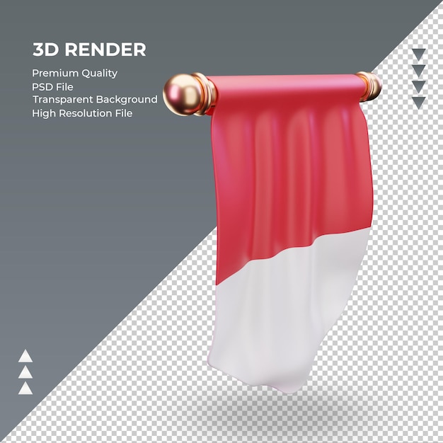 Bandera de Mónaco banderín 3d renderizado vista izquierda