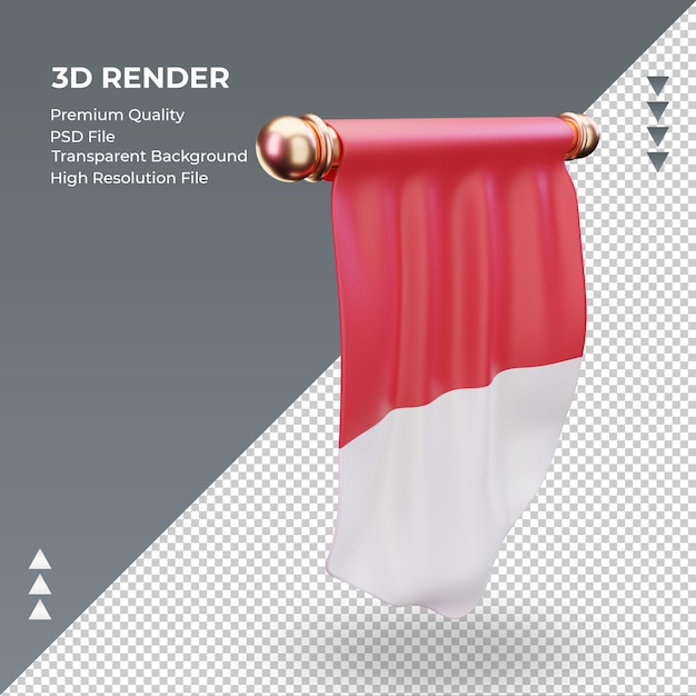 Bandera de mónaco banderín 3d renderizado vista izquierda