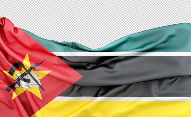 PSD bandera de mozambique aislada sobre un fondo blanco con espacio de copia por encima de la representación 3d