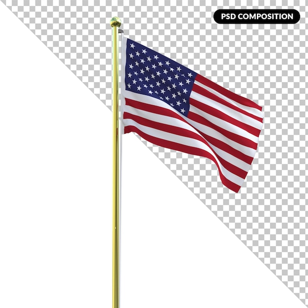 Bandera nacional de los estados unidos de américa aislada 3d premium psd