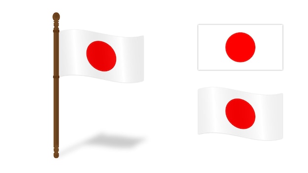 Bandera nacional japonesa en múltiples estilos aislada sobre un fondo blanco