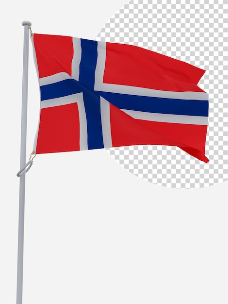 Bandera nacional de Noruega en postes de acero aislados Simbolizando la bandera para el día de la independencia Patriotismo Libertad y Unidad Nacional Con símbolos icónicos del estado en tela ondulada