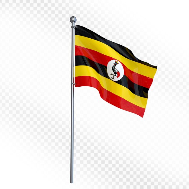 La bandera nacional de Uganda ondeando en un poste