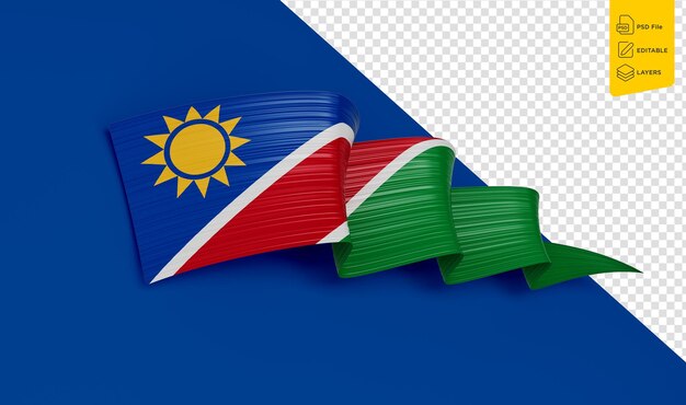 Bandera de namibia país brillante ondulado cinta 3d aislada en fondo azul ilustración 3d