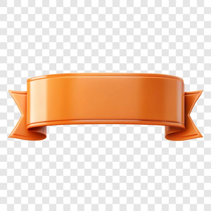PSD una bandera naranja con una cinta dorada en un fondo transparente