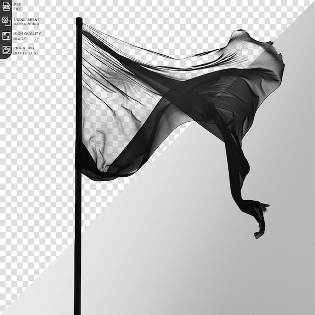 PSD bandera negra ondeando con una espada aislada en un fondo transparente