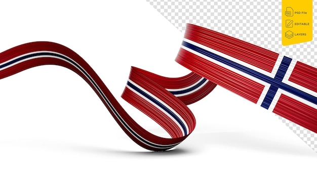 Bandera de noruega 3d país 3d noruega ondulada y brillante cinta en fondo aislado ilustración 3d