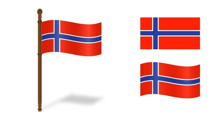 PSD la bandera noruega se agita aislada sobre un fondo blanco