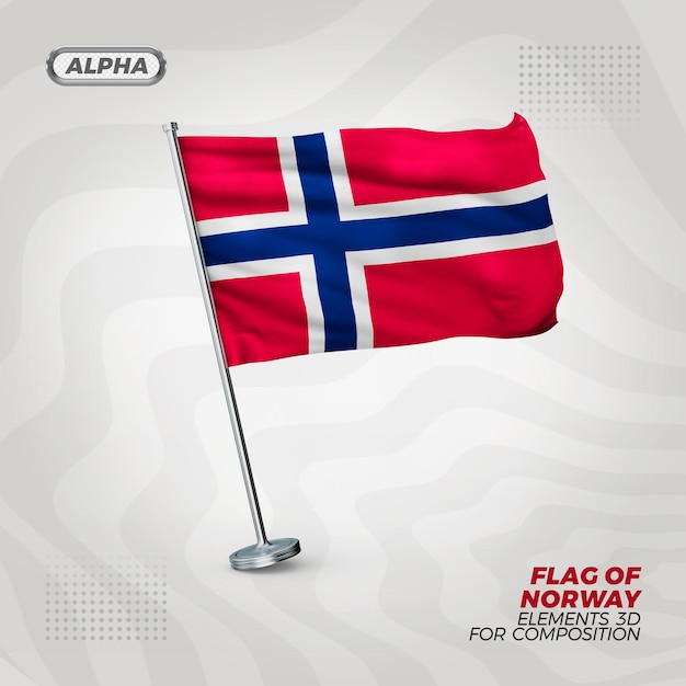 Bandera de noruega con textura 3d realista para composición