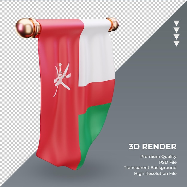 Bandera de omán banderín 3d renderizado vista derecha