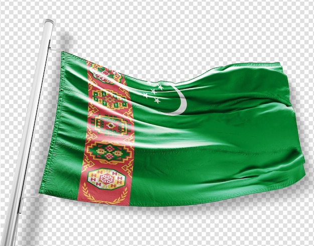 La bandera ondeada del turkmenistán nacional en un fondo transparente