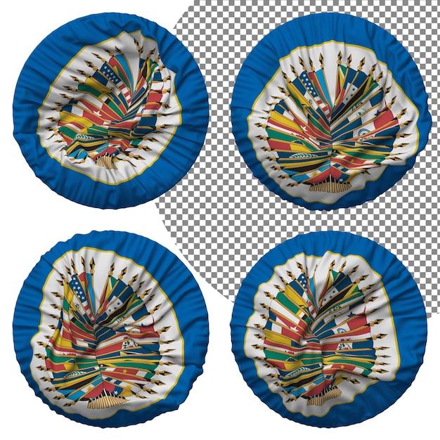 Bandera de la Organización de los Estados Americanos Forma redonda Aislada Estilo diferente Textura de relieve Representación 3D