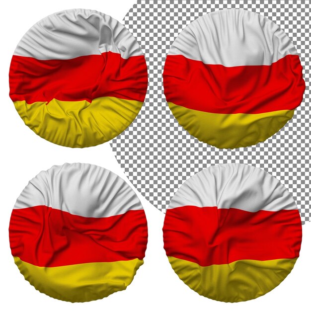 PSD bandera de osetia del sur forma redonda aislada diferentes estilos de ondulación textura de protuberancia representación 3d