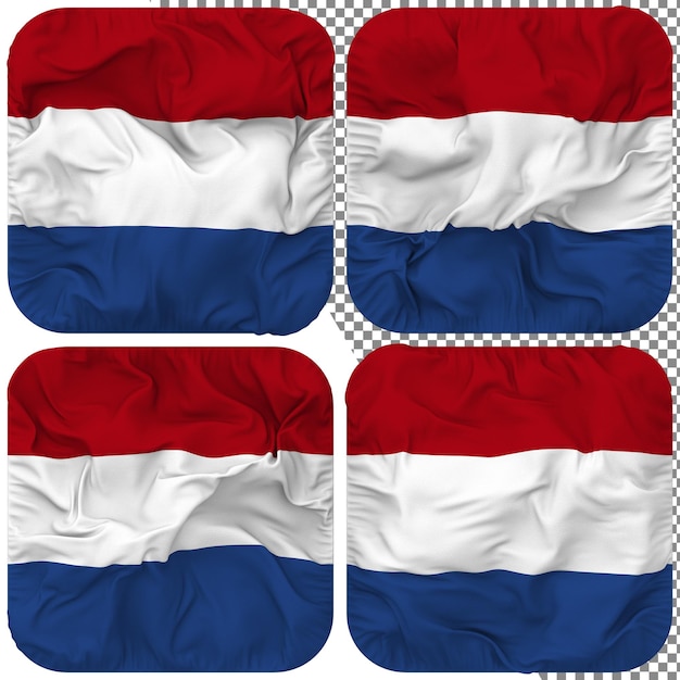 Bandera de países bajos forma de escudero aislada diferentes estilos de ondulación textura de protuberancia representación 3d