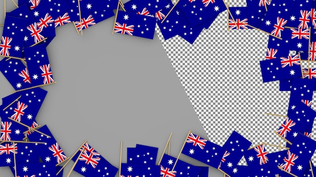 Bandera de papel de Australia esparcida alrededor del marco Renderizado en 3D