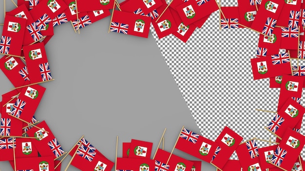 Bandera de papel de las Bermudas esparcida alrededor del marco Renderizado en 3D