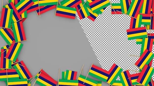 Bandera de papel de Mauricio esparcida alrededor del marco Renderizado en 3D