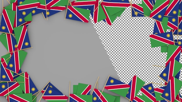 Bandera de papel de Namibia esparcida alrededor del marco Renderizado en 3D